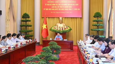 Chủ tịch nước Lương Cường làm việc với Tỉnh ủy Quảng Ninh về thực hiện Nghị quyết Hội nghị Trung ương 11, khóa XIII