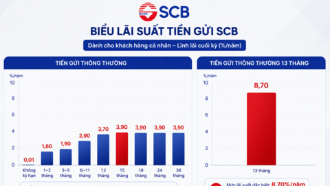 Lãi suất hôm nay: SCB bất ngờ nâng một kỳ hạn lên 8,7%/năm
