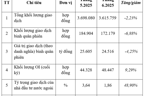 Thị trường phái sinh tháng 6: Khối lượng giao dịch đi xuống, vị thế mở tăng tốc