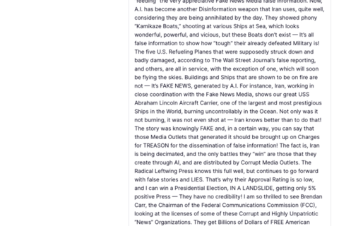 Tổng thống Trump cáo buộc Iran sử dụng AI thao túng thông tin chiến sự