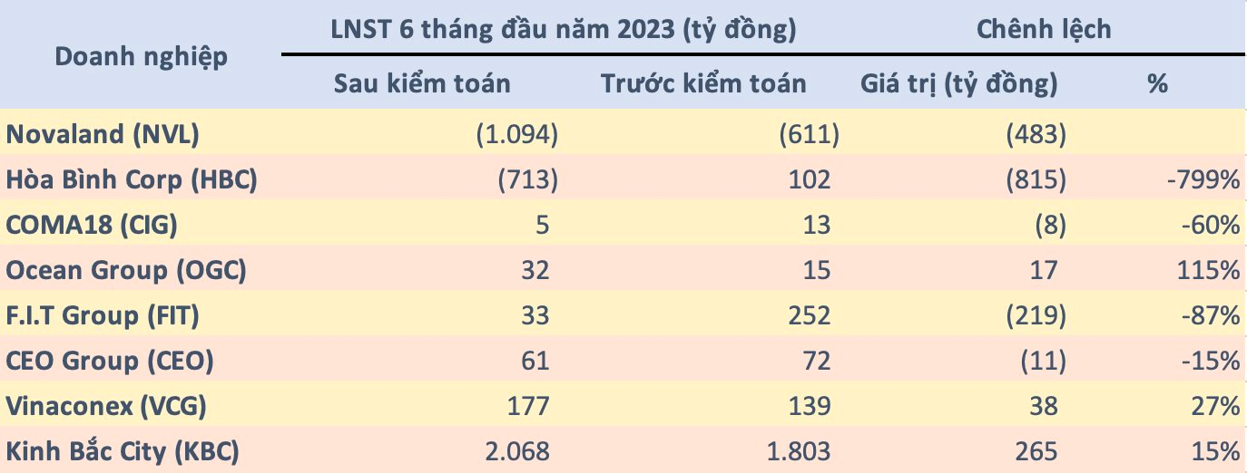 Lợi nhuận nhiều doanh nghiệp “bốc hơi” hàng trăm tỷ sau kiểm toán, Novaland, Hoà Bình bị nghi ngờ khả năng hoạt động liên tục - Ảnh 1.