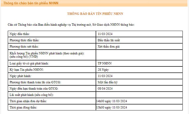 Ngân hàng Nhà nước chào bán tín phiếu trở lại sau 4 tháng tạm ngưng- Ảnh 1.