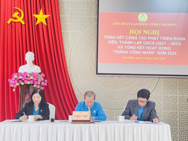 Hội nghị Tổng kết công tác phát triển đoàn viên, thành lập Công đoàn cơ sở (2021-2023) và tổng kết hoạt động “Tháng công nhân” năm 2024. Ảnh: Mai Hương