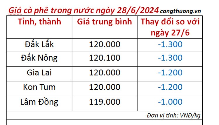 Giá cà phê hôm nay 28/6/2024: