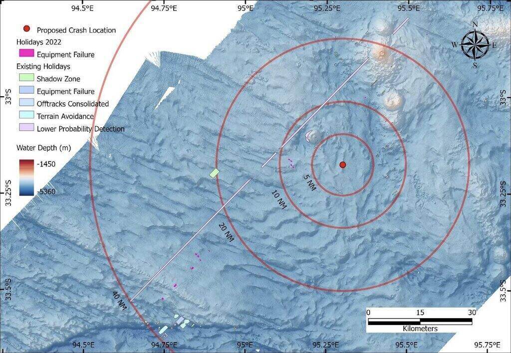 Vị trí tìm kiếm MH370 lần này dựa trên dữ liệu mới nhất thu được sau 10 năm phân tích của các chuyên gia và nhà nghiên cứu. Ảnh: Cơ quan Giao thông Australia