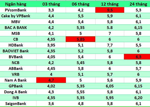 Những ngân hàng có lãi suất cao trên thị trường ngày 25.12.2024. Bảng: Hà Vy