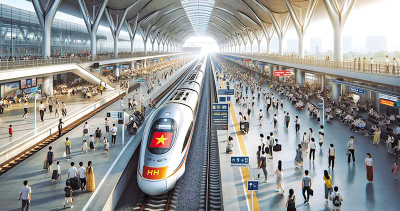 Phối cảnh đường sắt tốc độ cao trên trục Bắc - Nam. Ảnh: Anh Minh