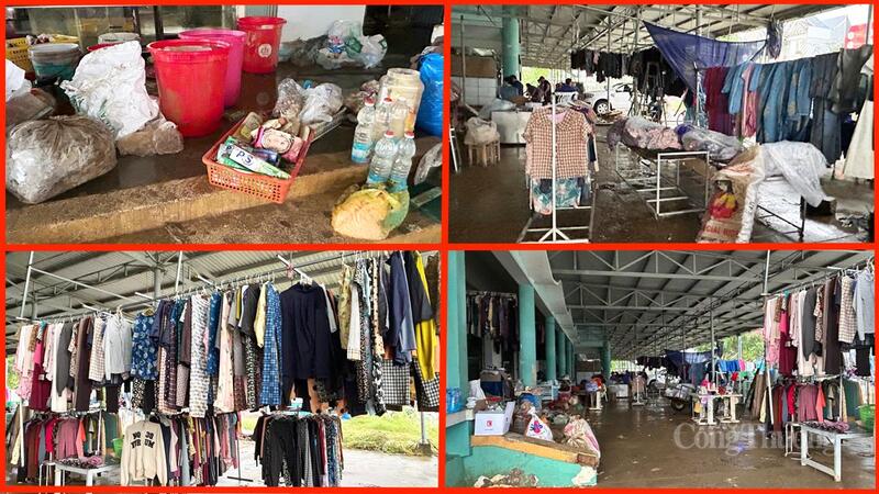 Nước ngập làm nhiều hàng hóa của tiểu thương chợ Hòa Thịnh bị hỏng, hoặc giảm giá trị sử dụng