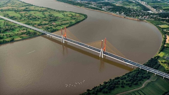 Phối cảnh cầu Ngọc Hồi qua sông Hồng kết nối Hà Nội với Hưng Yên. Ảnh: Minh Hạnh