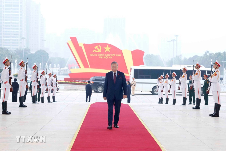 Tổng Bí thư Tô Lâm đến Trung tâm Hội nghị Quốc gia (Hà Nội). (Nguồn: TTXVN)