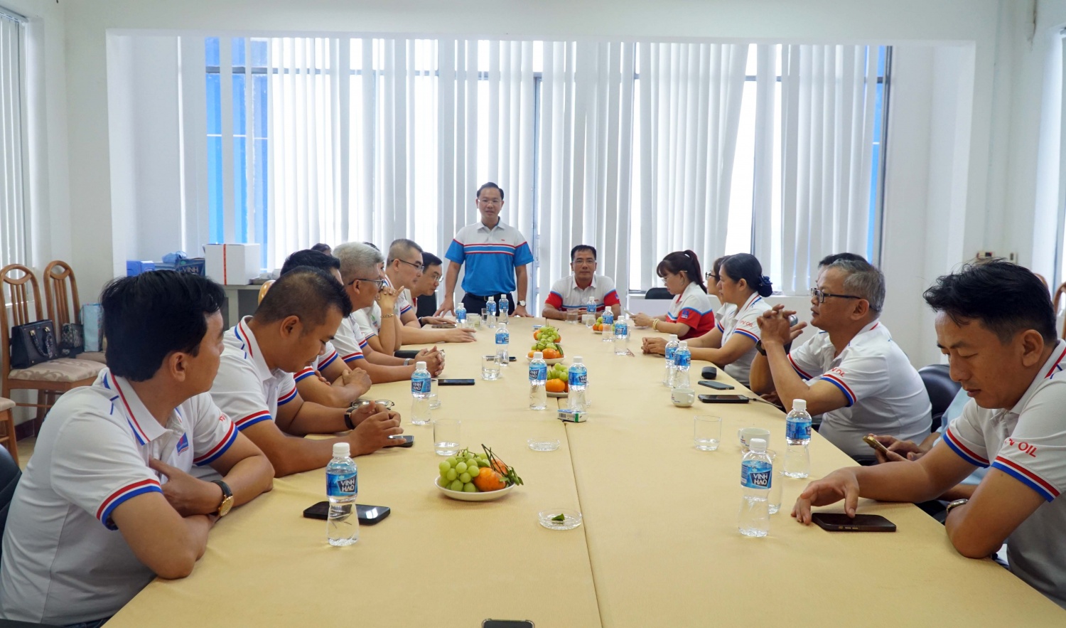 Ông Mai Xuân Hải – Chủ tịch Công đoàn PVOIL phát biểu tại buổi thăm, chúc Tết cán bộ, người lao động Petromekong