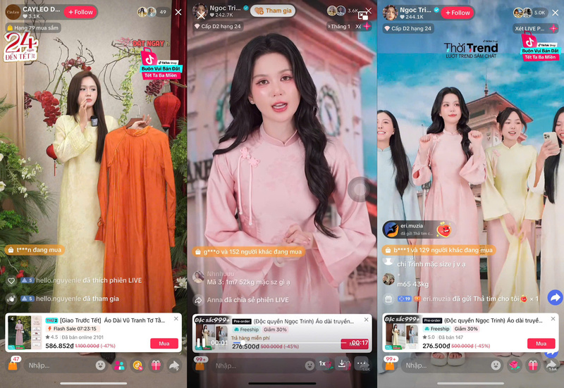 Thị trường áo dài sôi động mùa Tết.