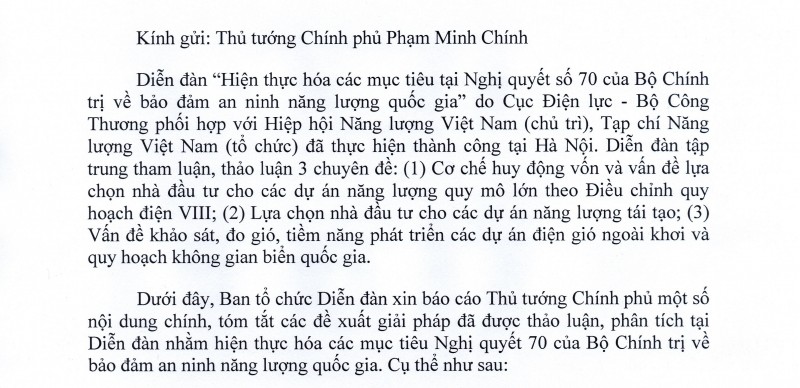 Báo cáo đề xuất Chính phủ sớm hiện thực hóa một số nguồn điện theo Nghị quyết 70 của Bộ Chính trị