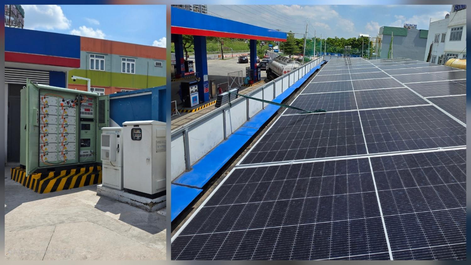 PVOIL triển khai Hệ thống điện năng lượng mặt trời áp mái và hệ thống lưu trữ điện năng tích hợp GRES, góp phần cung cấp năng lượng sạch cho hoạt động trạm sạc xe điện và hoạt động của CHXD. Ảnh: Hệ thống điện mặt trời tại CHXD Phú Hữu PVOIL triển khai Hệ thống điện năng lượng mặt trời áp mái và hệ thống lưu trữ điện năng tích hợp GRES, góp phần cung cấp năng lượng sạch cho hoạt động trạm sạc xe điện và hoạt động của CHXD. Ảnh: Hệ thống điện mặt trời tại CHXD Phú Hữu