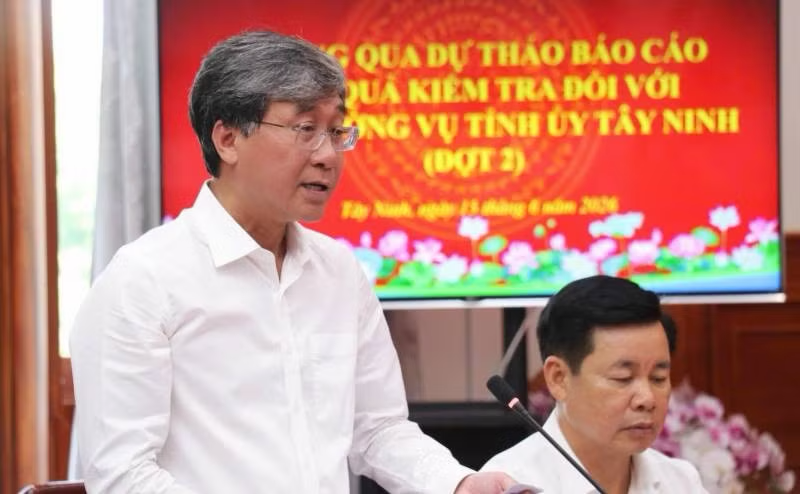 Ủy viên Ủy ban Kiểm tra Trung ương Lê Nguyễn Nam Ninh trình bày dự thảo báo cáo.