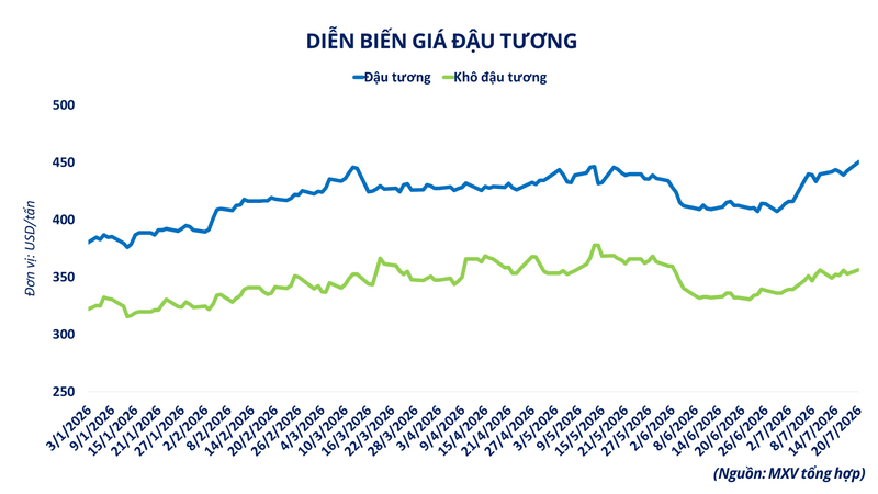 Diễn biến giá đậu tương.